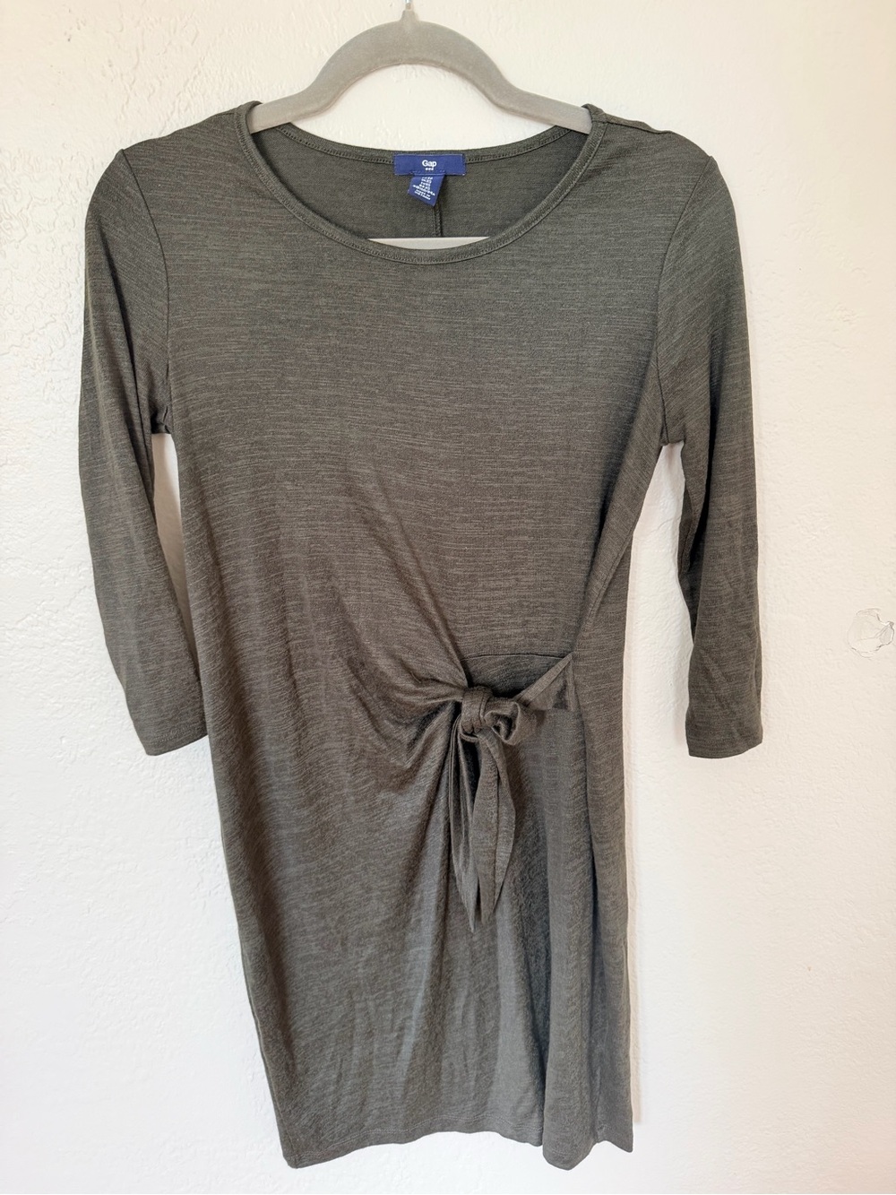 GAP Olive Green Long Sleeve Tie-Front Knit Dress